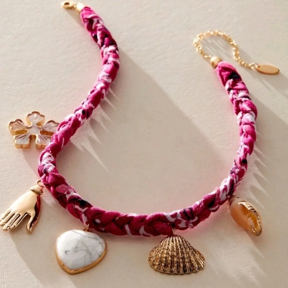 Free People Sky Charm Gold and Pink Necklace - Picture 1 of 5
